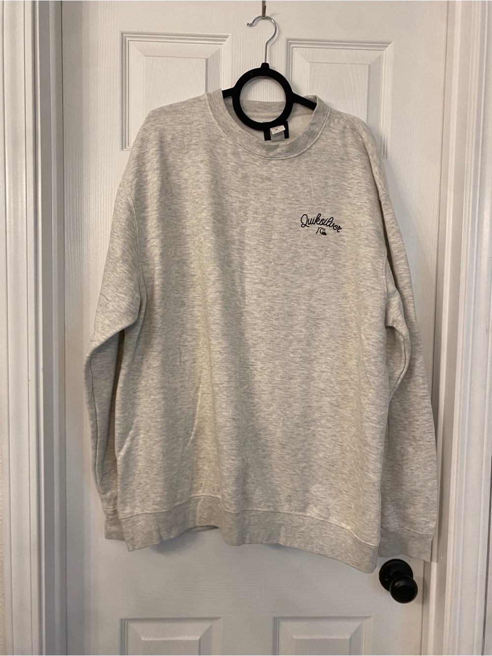 Quiksilver Men's Crewneck Sweatshirt - Heather Gray with Black Script